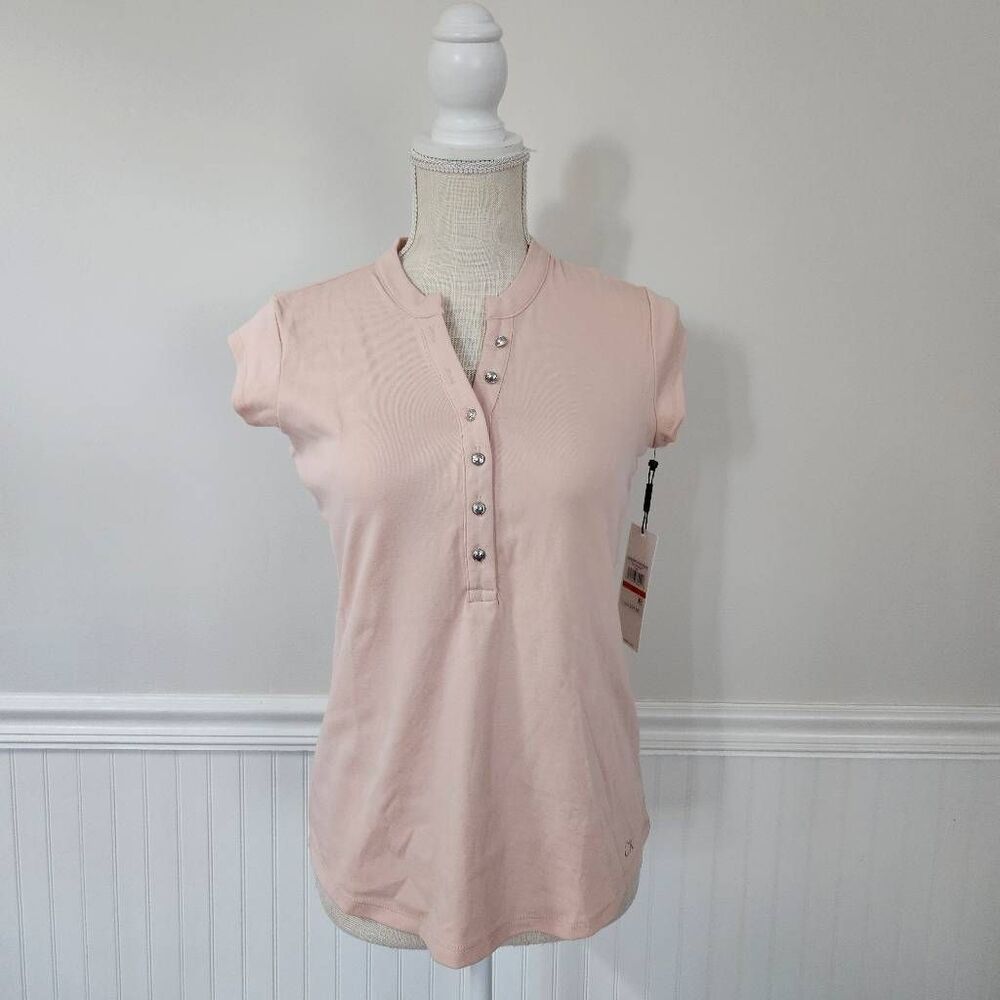 Calvin Klein Modern Essentials Cap Sleeve Henley Top in Light Pink Size XS